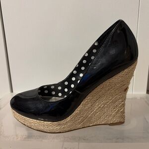 Elegant Black Patent Leather Wedge Shoes